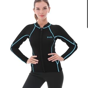 Wetsuit 2mm Women's Black and Blue Swim Jacket Zip Front Size 3X
